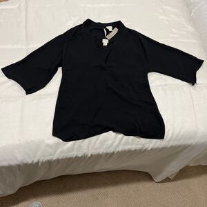 NWT Chico's Black Vee Neck Lace Tunic w/Cami Bell Sleeves Pullover Top Sz 1 M